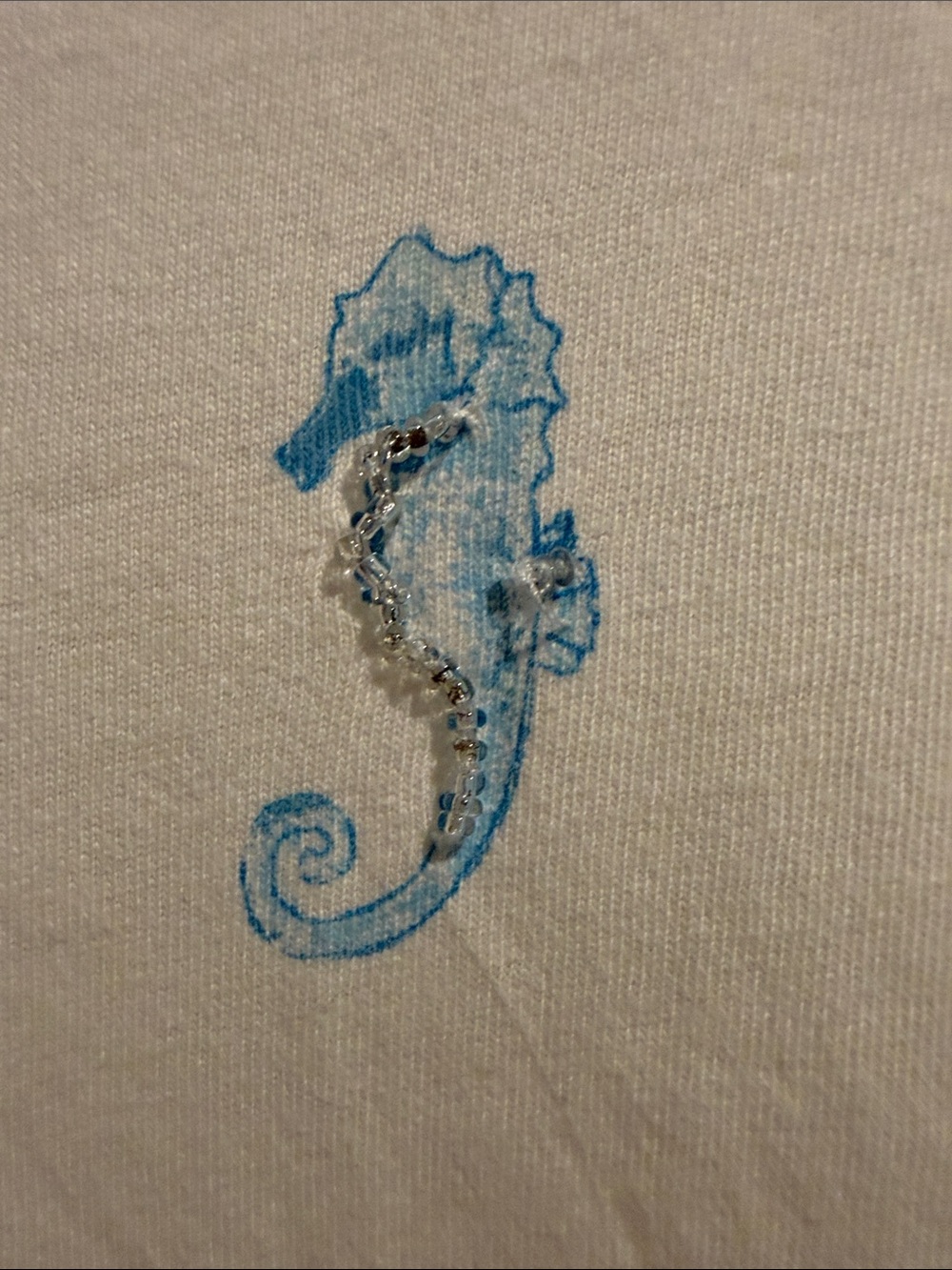 Talbots White Tee with Light Blue Sequin Seahorses and Starfish - Picture 2 of 6